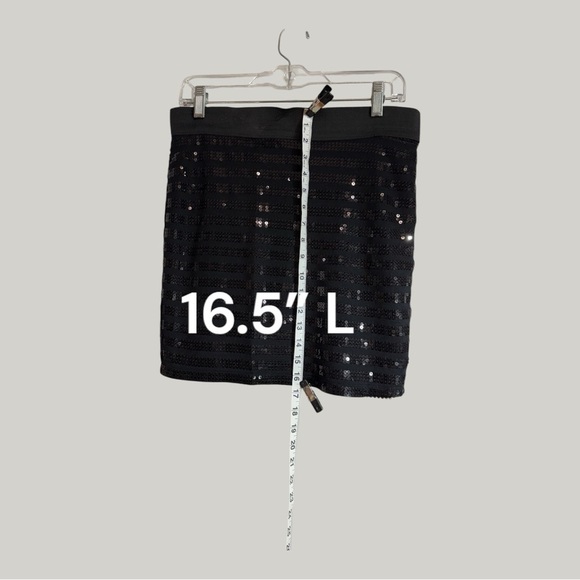 Black Sequins Mini Skirt Wide Elastic Waist Size Medium - Picture 3 of 6